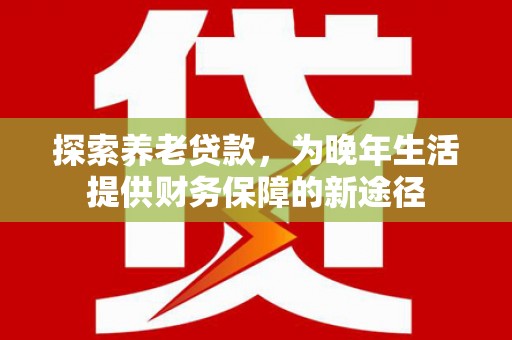 琅琊探索养老贷款，为晚年生活提供财务保障的新途径